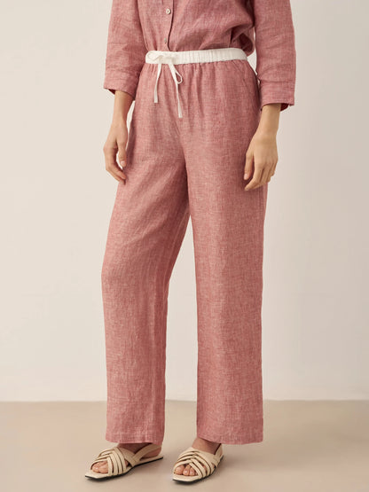 100% Linen Elastic Waist Straight-Leg Trousers JOURDAN by LINTICO