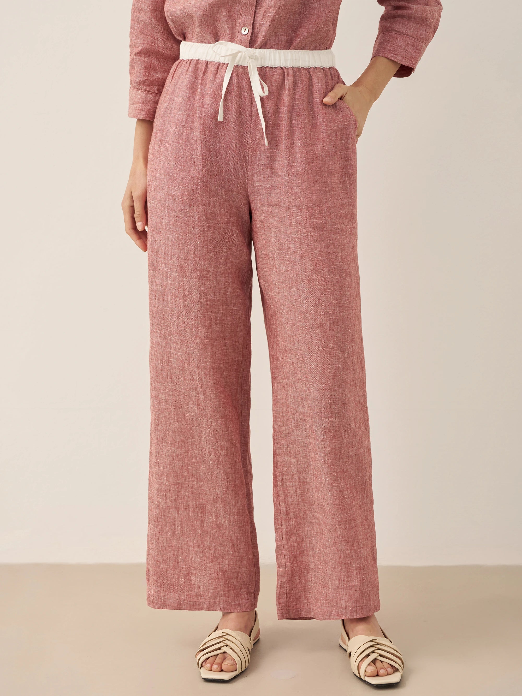 100% Linen Elastic Waist Straight-Leg Trousers JOURDAN by LINTICO