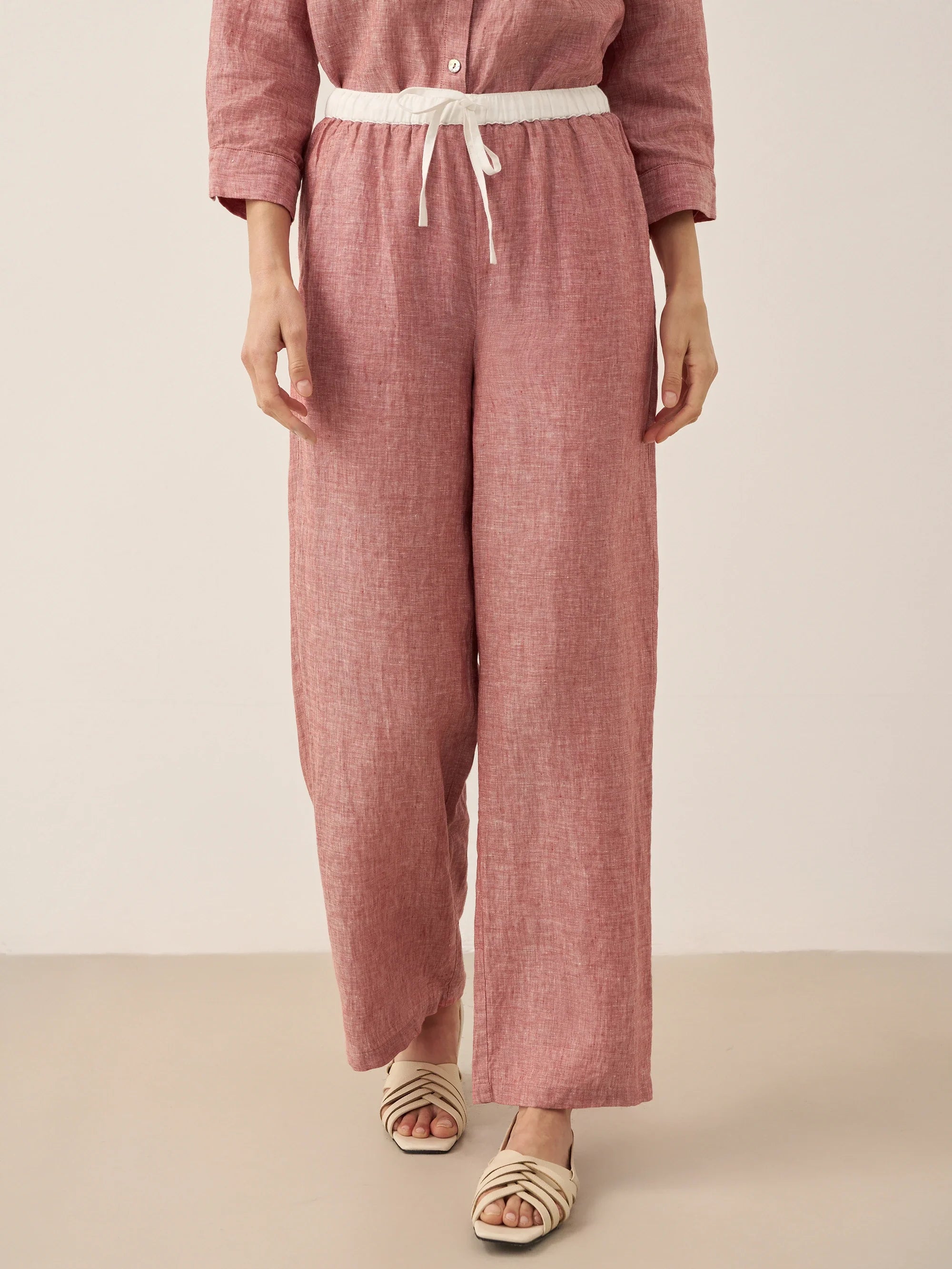 100% Linen Elastic Waist Straight-Leg Trousers JOURDAN by LINTICO