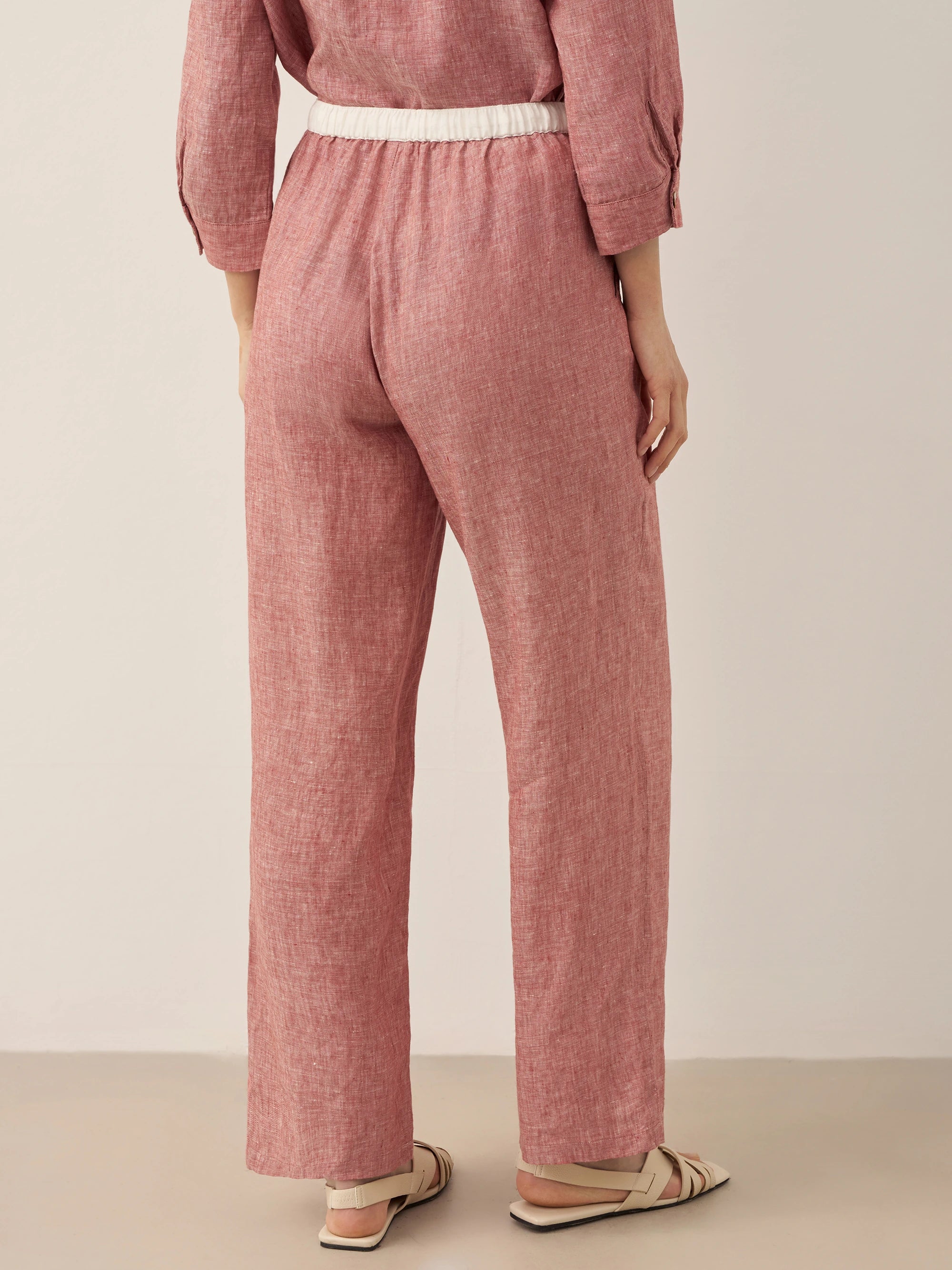 100% Linen Elastic Waist Straight-Leg Trousers JOURDAN by LINTICO