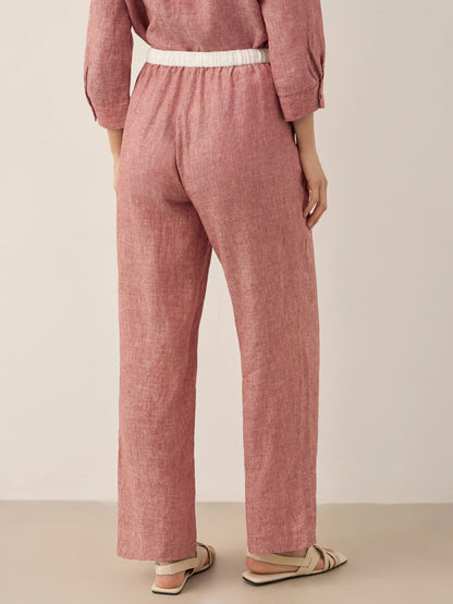 100% Linen Elastic Waist Straight-Leg Trousers JOURDAN by LINTICO