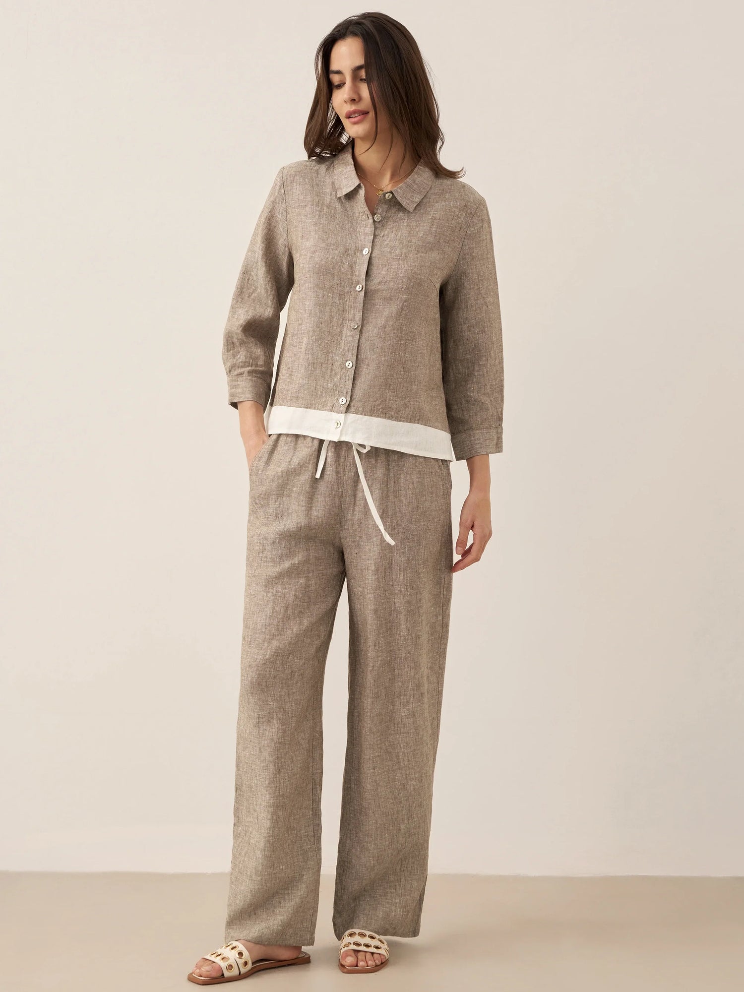 100% Linen Buttoned Closure Color-Blocked Shirt JANICE by LINTICO