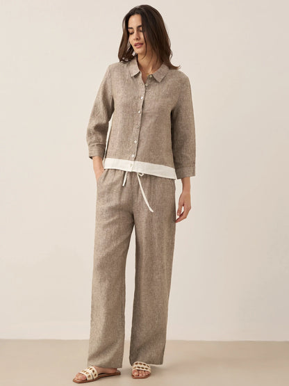 100% Linen Buttoned Closure Color-Blocked Shirt JANICE by LINTICO