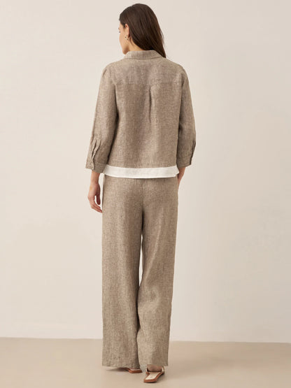 100% Linen Elastic Waist Straight-Leg Trousers JOURDAN by LINTICO