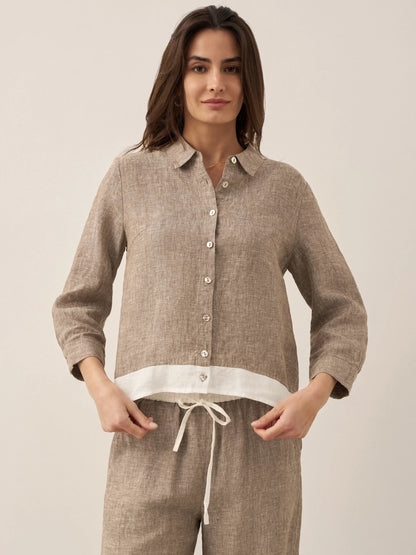 100% Linen Buttoned Closure Color-Blocked Shirt JANICE by LINTICO