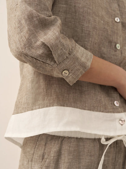 100% Linen Buttoned Closure Color-Blocked Shirt JANICE by LINTICO