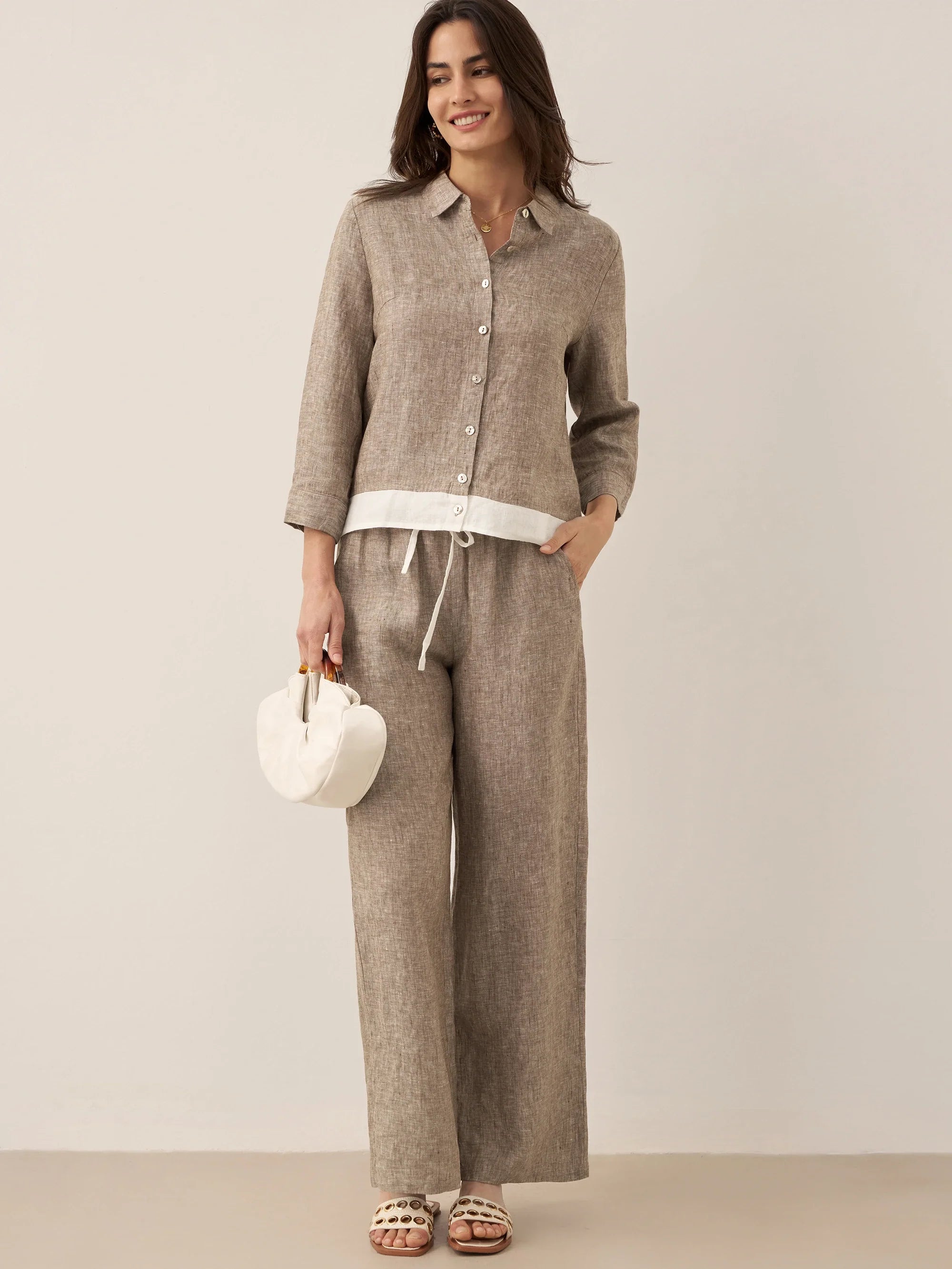 100% Linen Elastic Waist Straight-Leg Trousers JOURDAN by LINTICO