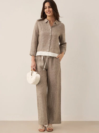 100% Linen Elastic Waist Straight-Leg Trousers JOURDAN by LINTICO