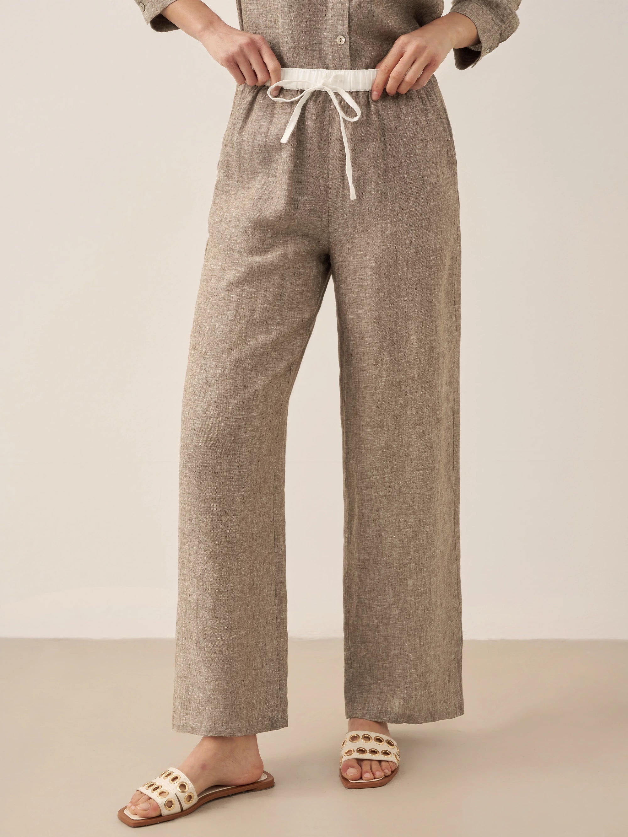 100% Linen Elastic Waist Straight-Leg Trousers JOURDAN by LINTICO