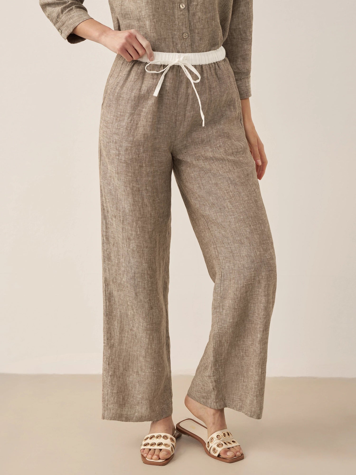 100% Linen Elastic Waist Straight-Leg Trousers JOURDAN by LINTICO