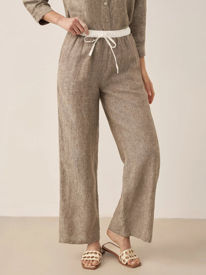 100% Linen Elastic Waist Straight-Leg Trousers JOURDAN by LINTICO