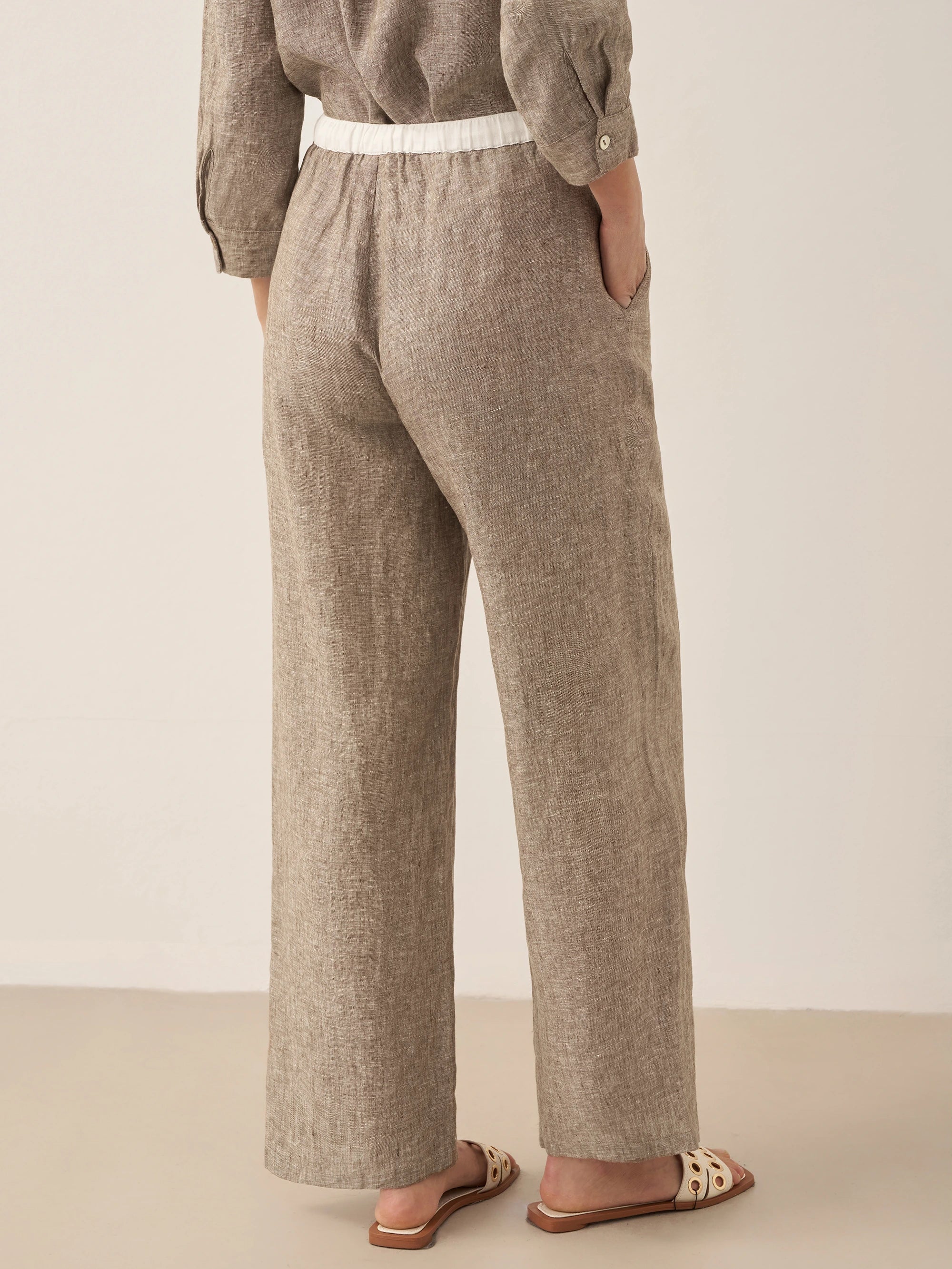 100% Linen Elastic Waist Straight-Leg Trousers JOURDAN by LINTICO