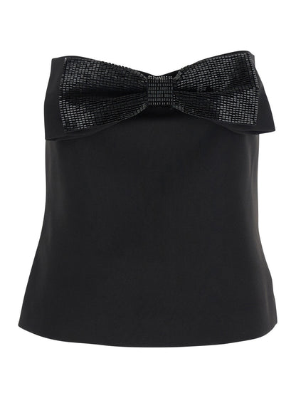 Self-Portrait Women Black Sleeveless Top With Bandeau Neckline In Tech Fabric Woman by Luosophy