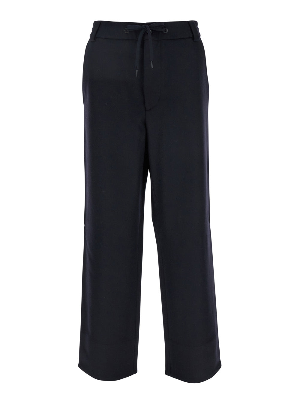 Moncler Men Blue Pants With Drawstring Elastic Waist And Logo Patch On The Rear In Wool Man by Luosophy