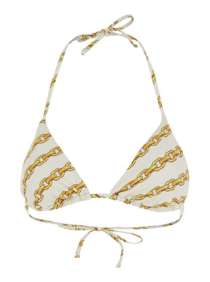 Versace Women White Bikini Top With All-Over Chain Print In Tech Fabric Stretch Woman by Luosophy