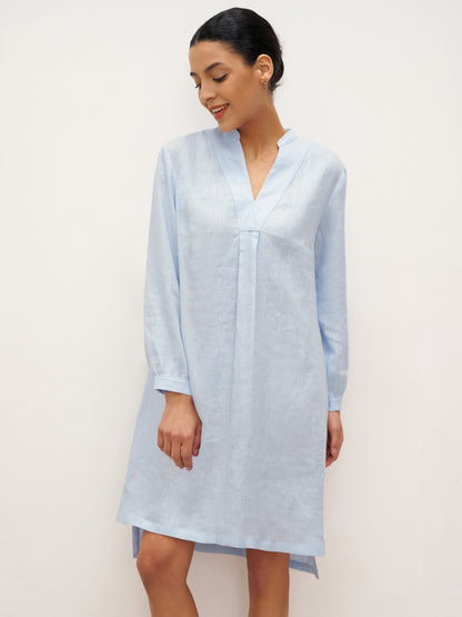 100% Linen V-Neck Pullover Shirt Dress JADEN by LINTICO