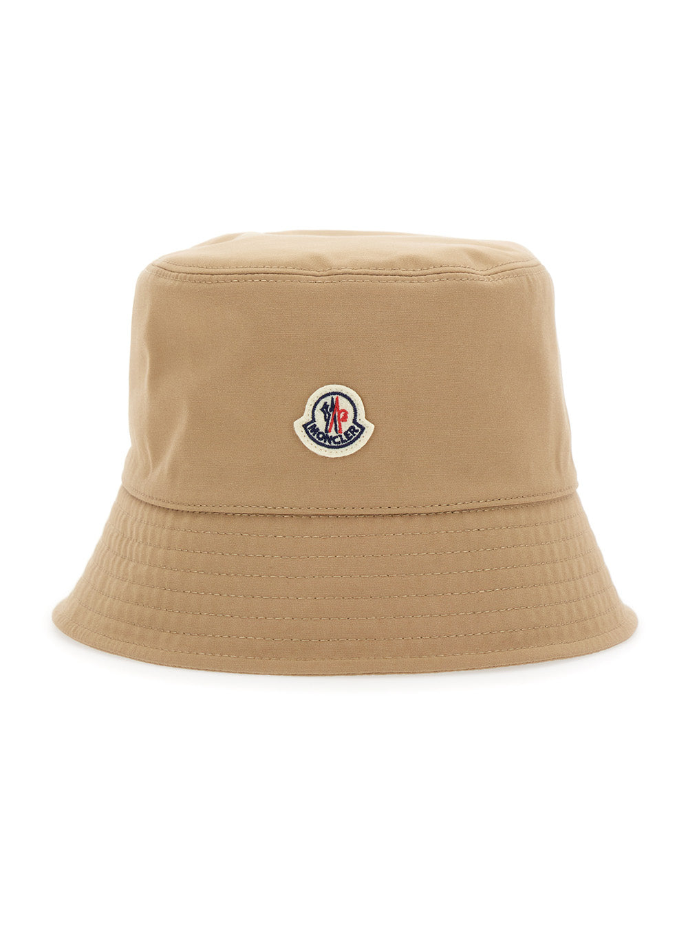 Moncler Women Beige Bucket Hat With Dropped Wide Brim And Logo Patch On The Front In Cotton Blend Woman by Luosophy