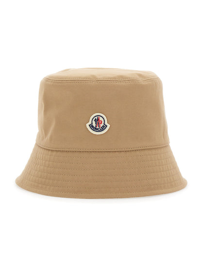 Moncler Women Beige Bucket Hat With Dropped Wide Brim And Logo Patch On The Front In Cotton Blend Woman by Luosophy