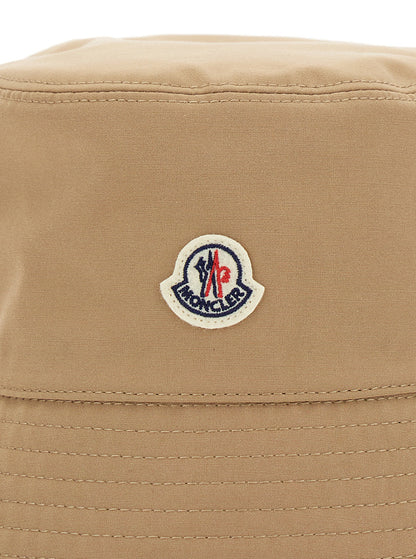 Moncler Women Beige Bucket Hat With Dropped Wide Brim And Logo Patch On The Front In Cotton Blend Woman by Luosophy