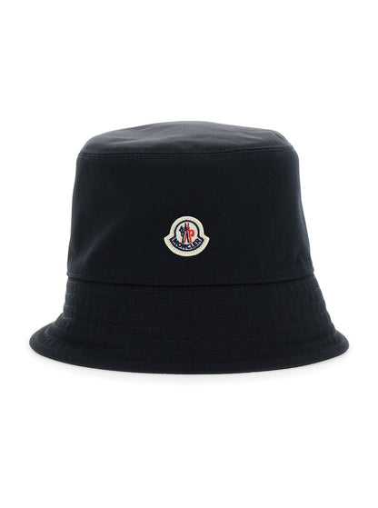Moncler Women Black Bucket Hat With Dropped Wide Brim And Logo Patch On The Front In Cotton Blend Woman by Luosophy