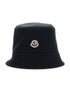 Moncler Women Black Bucket Hat With Dropped Wide Brim And Logo Patch On The Front In Cotton Blend Woman by Luosophy