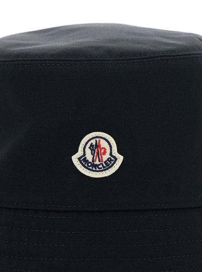 Moncler Women Black Bucket Hat With Dropped Wide Brim And Logo Patch On The Front In Cotton Blend Woman by Luosophy