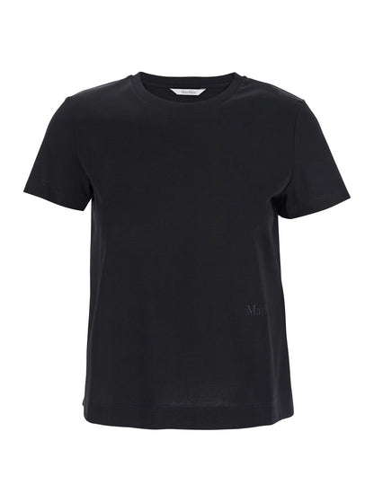 Max Mara Women Black T-Shirt With Logo Embroidered On The Front In Cotton Woman by Luosophy