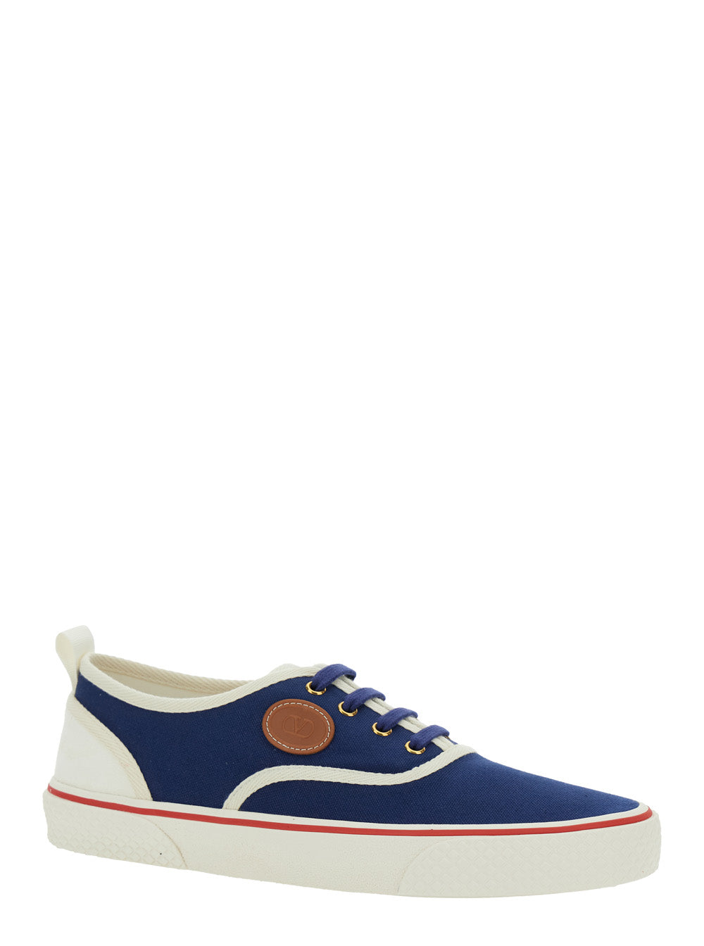 Valentino Garavani Men Blue Low Top Sneakers With Vlogo Patch On The Side In Cotton Man by Luosophy