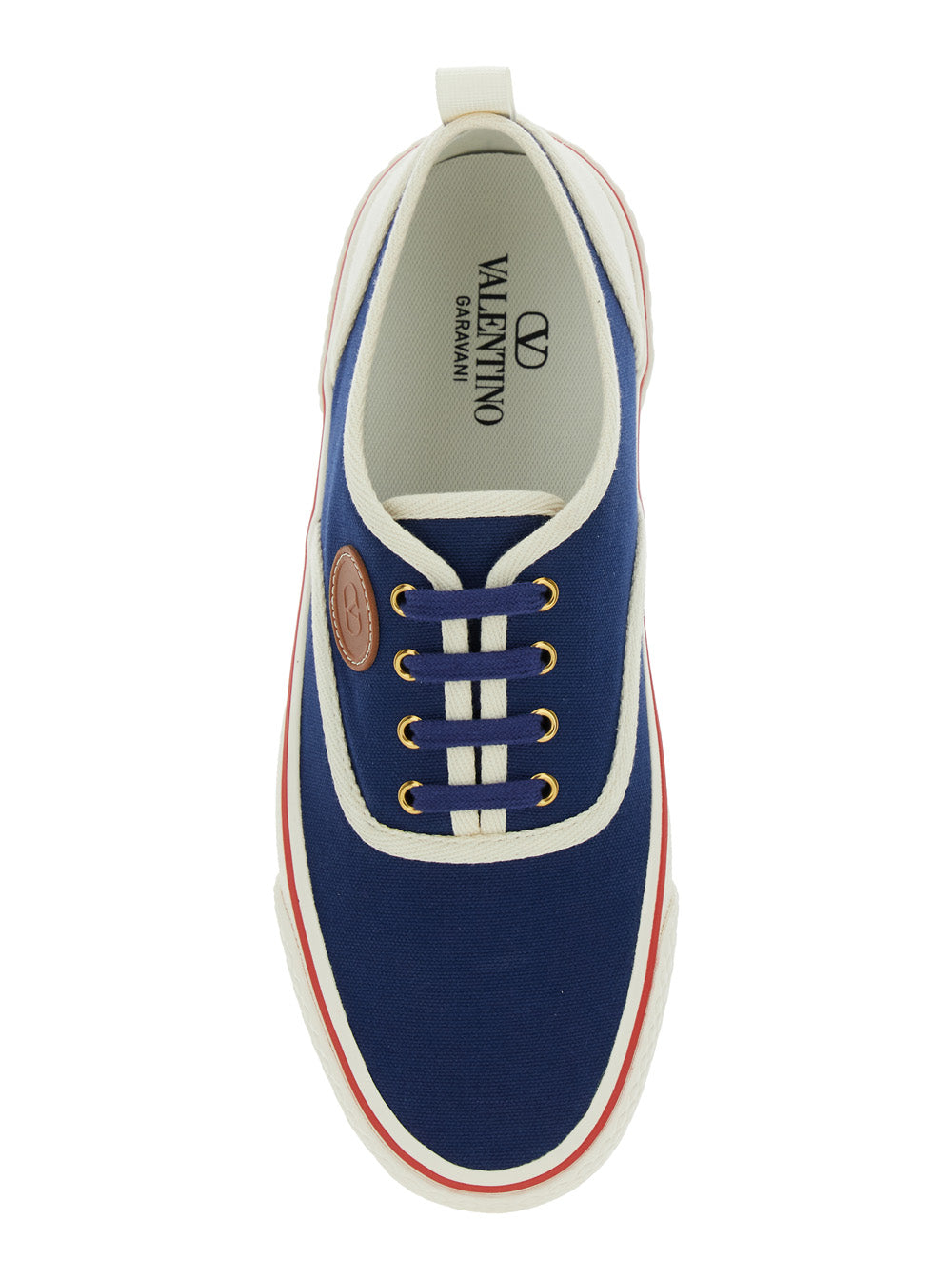 Valentino Garavani Men Blue Low Top Sneakers With Vlogo Patch On The Side In Cotton Man by Luosophy