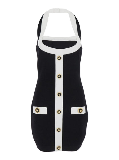 Balmain Women Black Dress With Square Neckline And Decorative Buttons In Viscose Blend Women by Luosophy