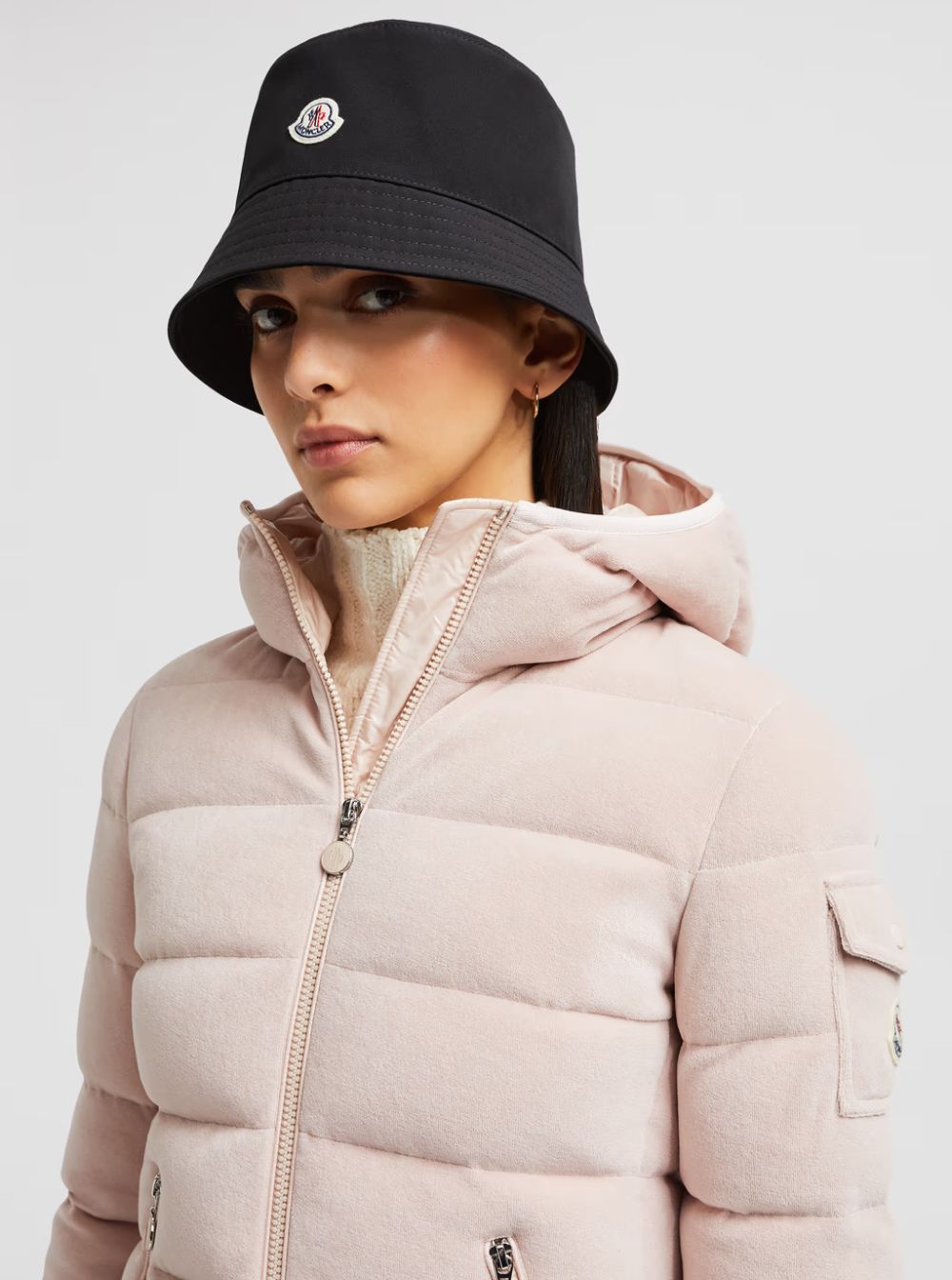Moncler Women Black Bucket Hat With Dropped Wide Brim And Logo Patch On The Front In Cotton Blend Woman by Luosophy