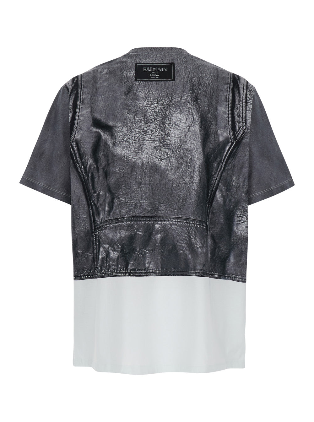 Balmain Men Black And White Crewneck T-Shirt With Layered Design In Cotton Man by Luosophy