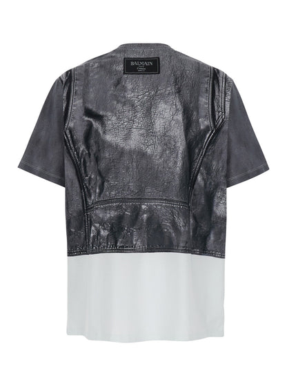 Balmain Men Black And White Crewneck T-Shirt With Layered Design In Cotton Man by Luosophy