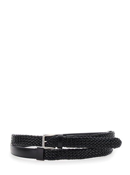 Dolce &amp; Gabbana Men Black Belt With Buckle Closure And Interwoven Design In Leather Man by Luosophy