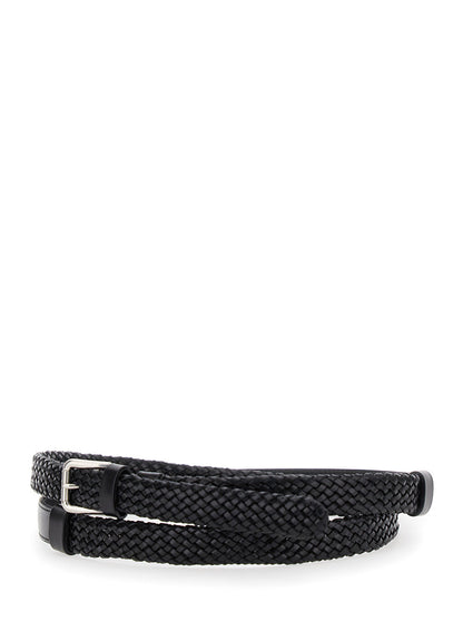 Dolce &amp; Gabbana Men Black Belt With Buckle Closure And Interwoven Design In Leather Man by Luosophy