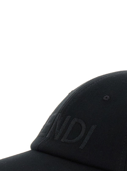 Fendi Men Black Baseball Cap With Logo Lettering Embroidery On The Front In Cotton Man by Luosophy