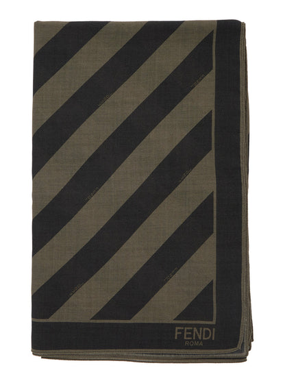 3.Paradis Men Beige Square Stole With All-Over Striped Motif And Logo Lettering On The Hem In Cotton And Silk Blend Man by Luosophy