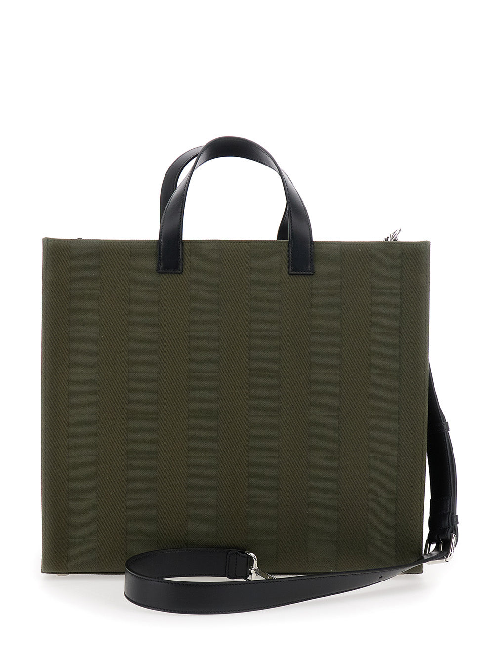 Fendi Men Green Shopper With Vertical Stripes Motif And Fendi Club Patch On The Front In Canvas Man by Luosophy