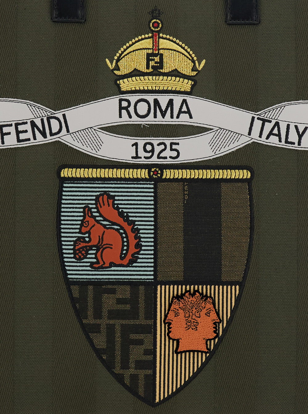 Fendi Men Green Shopper With Vertical Stripes Motif And Fendi Club Patch On The Front In Canvas Man by Luosophy