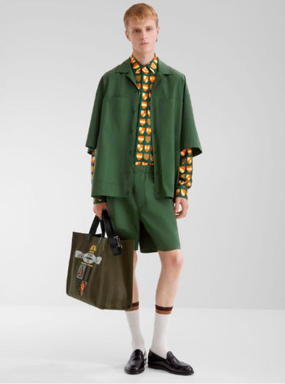 Fendi Men Green Shopper With Vertical Stripes Motif And Fendi Club Patch On The Front In Canvas Man by Luosophy