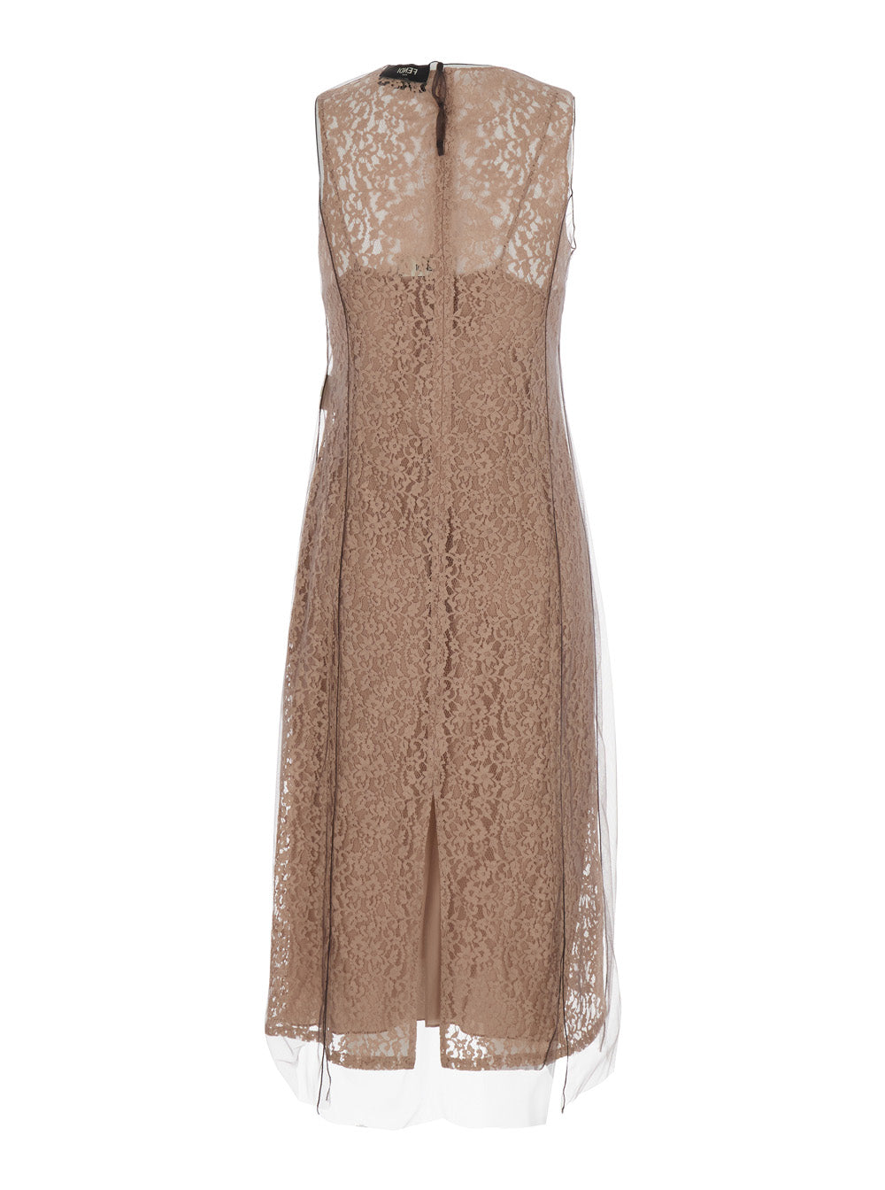 Fendi Women Beige Sleeveless Crewneck Dress With Floral Embroidery In Lace Woman by Luosophy