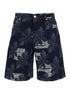Gucci Men Blue Bermuda Shorts With All-Over Floral Embroidery And Logo Patch On The Back In Denim Man by Luosophy