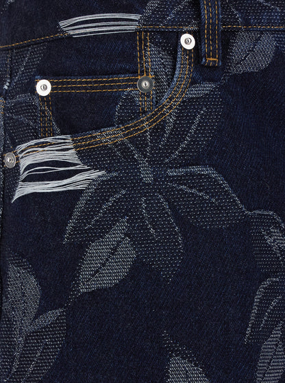 Gucci Men Blue Bermuda Shorts With All-Over Floral Embroidery And Logo Patch On The Back In Denim Man by Luosophy