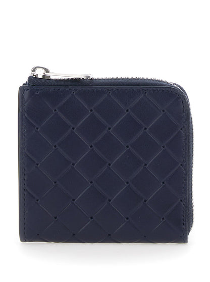 Bottega Veneta Men Blue Wallet With All-Over Intreccio Motif In Leather Man by Luosophy
