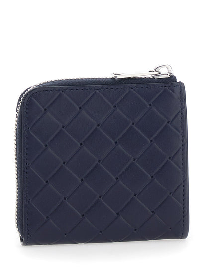 Bottega Veneta Men Blue Wallet With All-Over Intreccio Motif In Leather Man by Luosophy