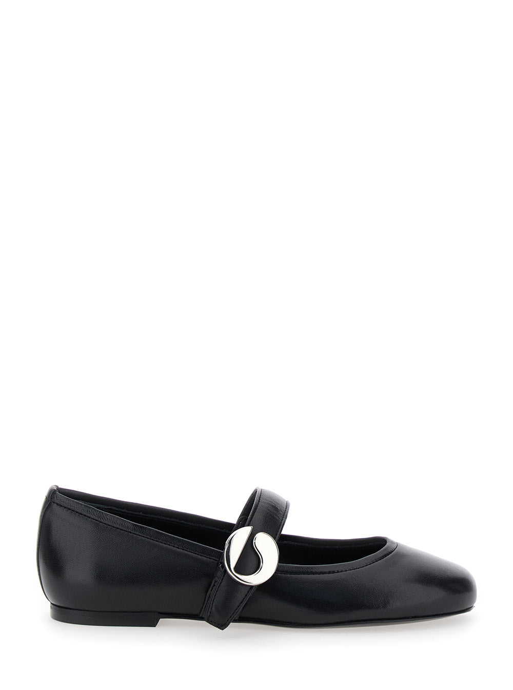 Coperni Women Black Ballerinas With Metallic Logo And Strap In Smooth Leather Woman by Luosophy