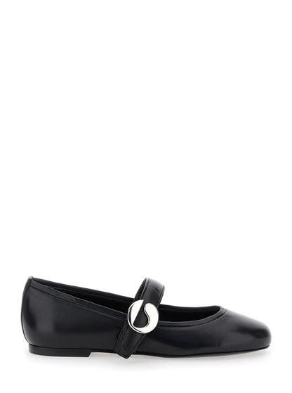 Coperni Women Black Ballerinas With Metallic Logo And Strap In Smooth Leather Woman by Luosophy