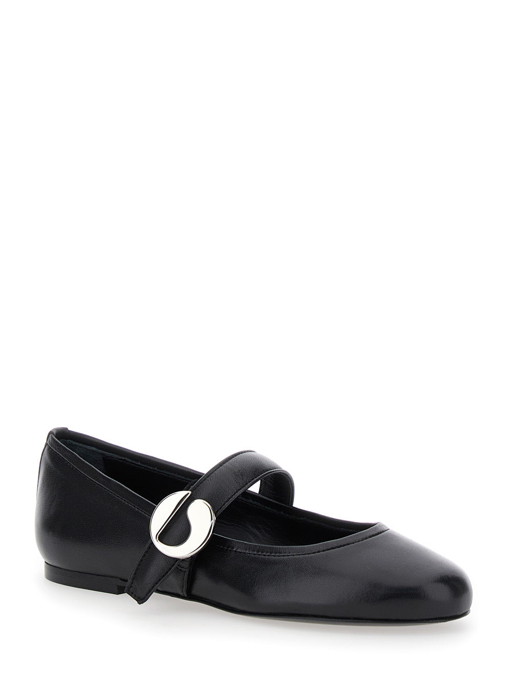 Coperni Women Black Ballerinas With Metallic Logo And Strap In Smooth Leather Woman by Luosophy
