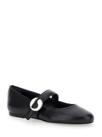 Coperni Women Black Ballerinas With Metallic Logo And Strap In Smooth Leather Woman by Luosophy