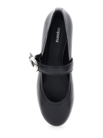 Coperni Women Black Ballerinas With Metallic Logo And Strap In Smooth Leather Woman by Luosophy